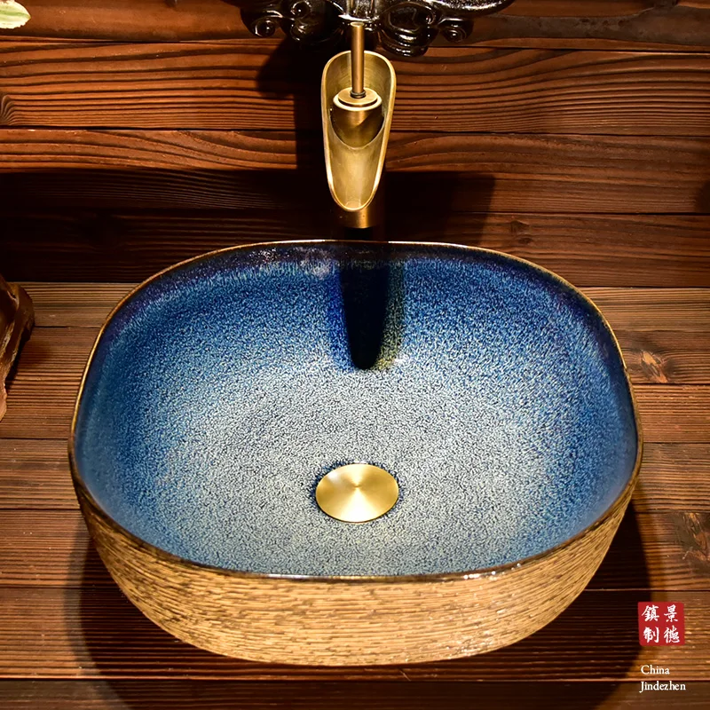 

Умывальник над стойкой, овальная керамическая раковина в художественном Европейском стиле, маленькая раковина для ванной комнаты в америк...