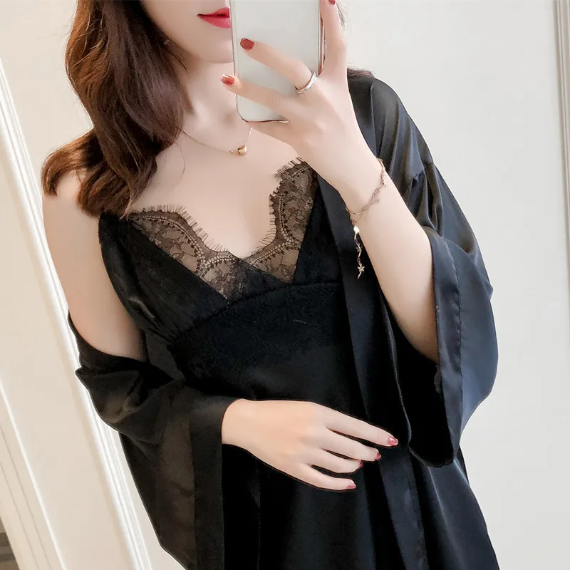 Пикантный комплект из двух предметов вискозы кружевная шелковая домашняя одежда