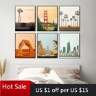 Скандинавский винтажный постер с изображением путешествий города, Нью-Йорк, Сан-Франциско, Чикаго, Техасский пейзаж, настенные картины, декор комнаты