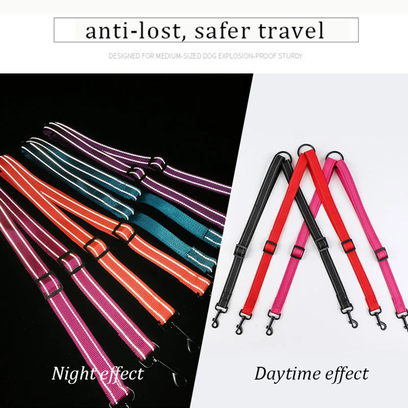 Светоотражающий поводок KOMMILIFE для собак двойной из нейлона регулируемый