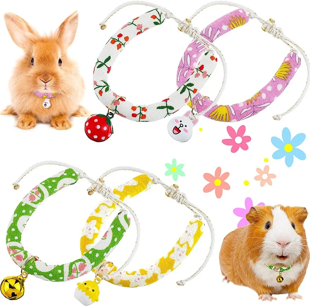 

4 шт. ошейник для кролика морской свинки, регулируемый маленький ошейник для кошки с милым колокольчиком для кролика, котенка, хорька, морско...