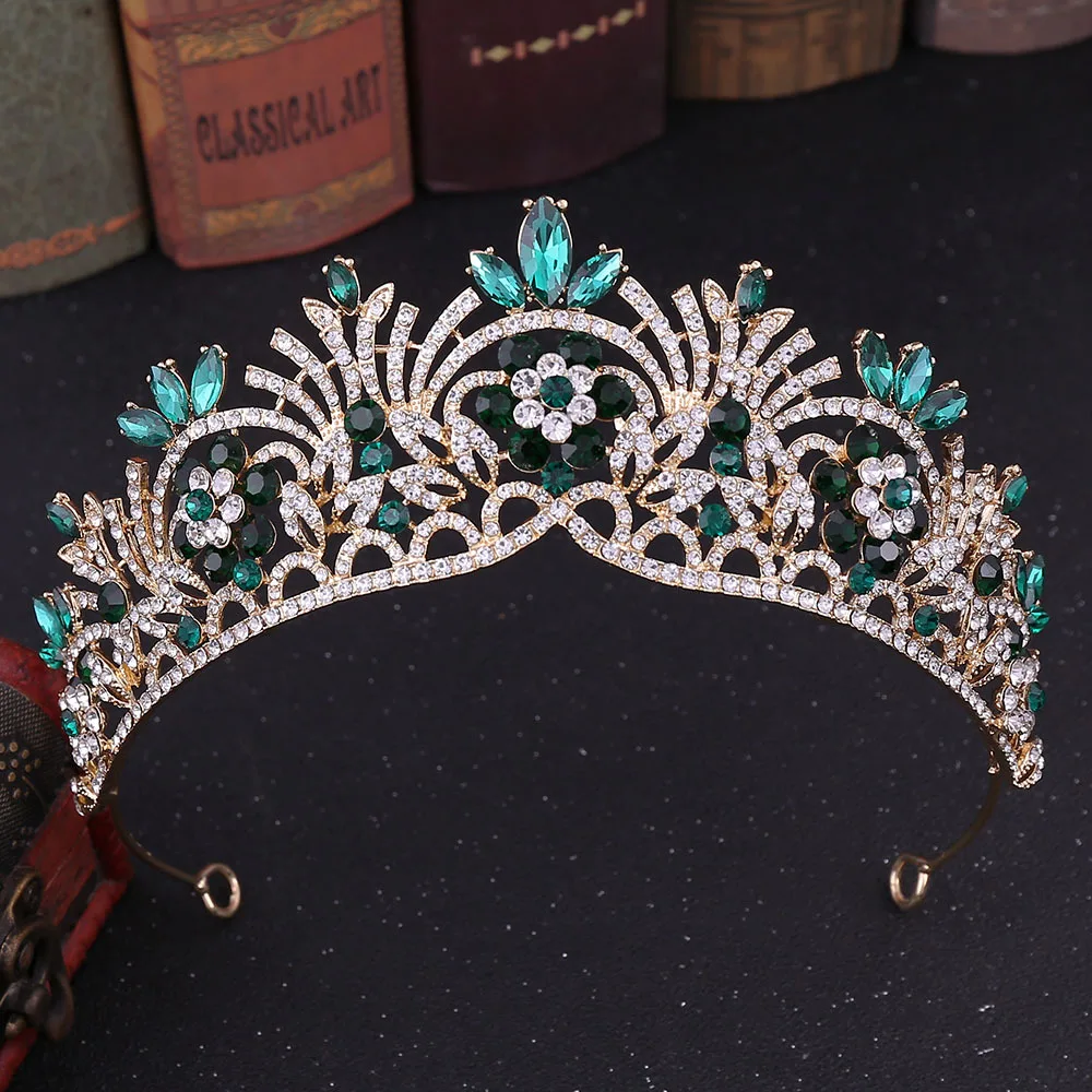Диези винтажное зеленое тиара в стиле барокко с кристаллами синего красного