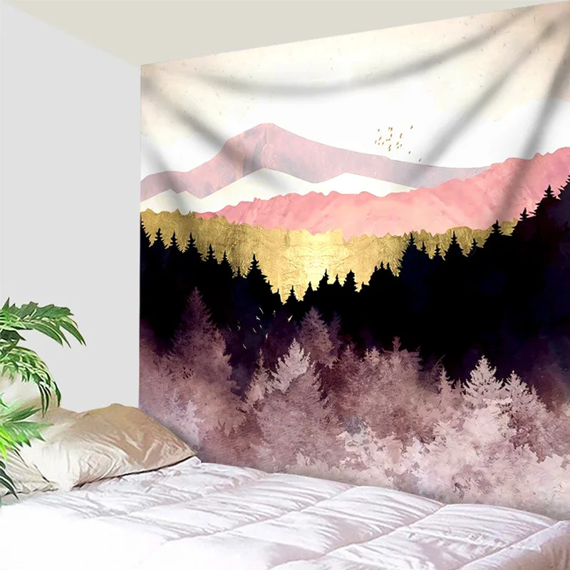 

Japanischen Stil Wand Tapisserie Bhmischen Natrliche Landschaft Sonne Wald Berg Tapisserie Landschaft Wandbehang Teppich