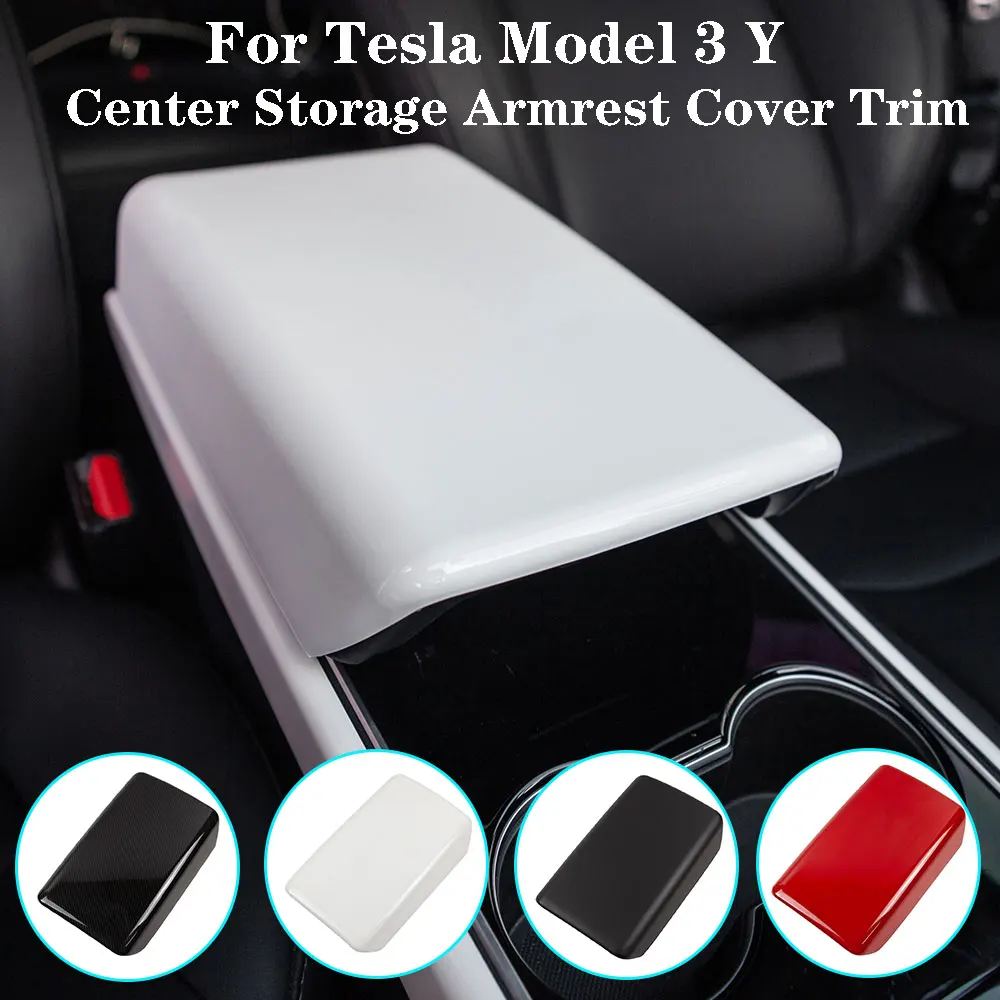 For Tesla Model 3 Y Center Storage Armrest Cover Trim Carbon Fiber ABS Inner Accessories 1PC