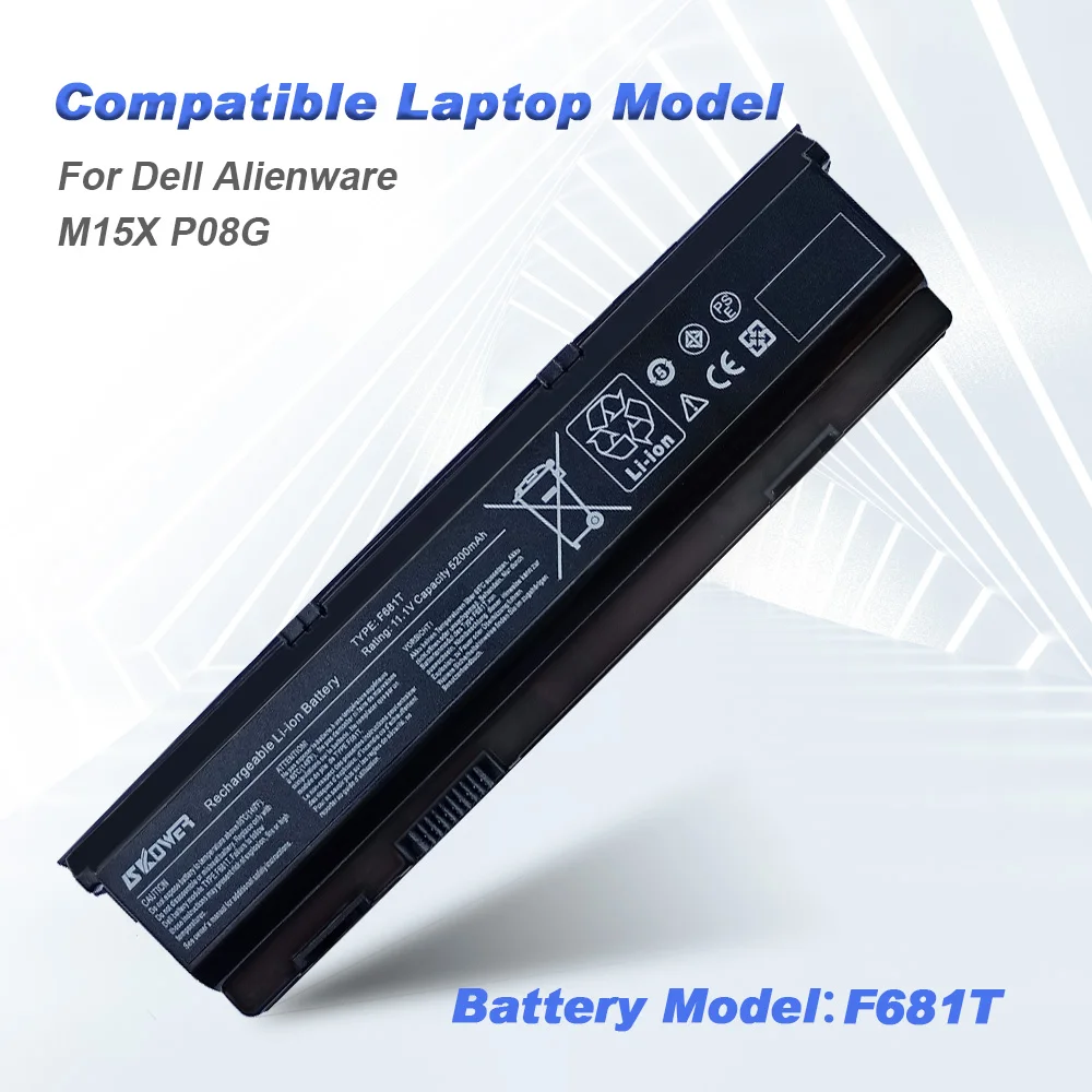 Аккумулятор SKOWER F681T для ноутбука Dell Alienware M15X P08G D951T SQU-722 SQU-724 T780R 312-0210 11 1 В/5200 мА · ч |