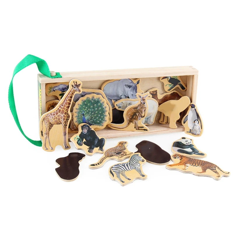 

20Pcs Wooden Toys Colorful Cartoon Animals Dinosaur Building Forest Animal 54DA
