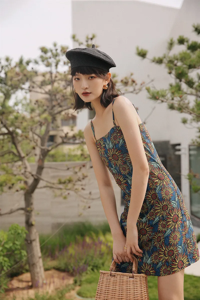 Винтажное платье-комбинация CHEERART с подсолнухами Женская Туника А-силуэта на