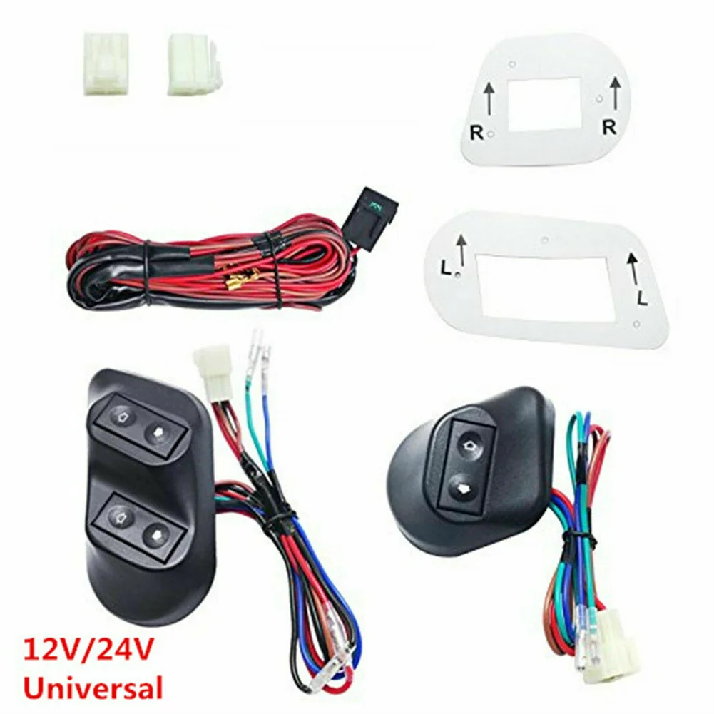 3pcs 12V 24V Universal Cable Electric Window Lift Switch Car Electric Power Switch + Switch Holder +1pc Wire Harness Parts