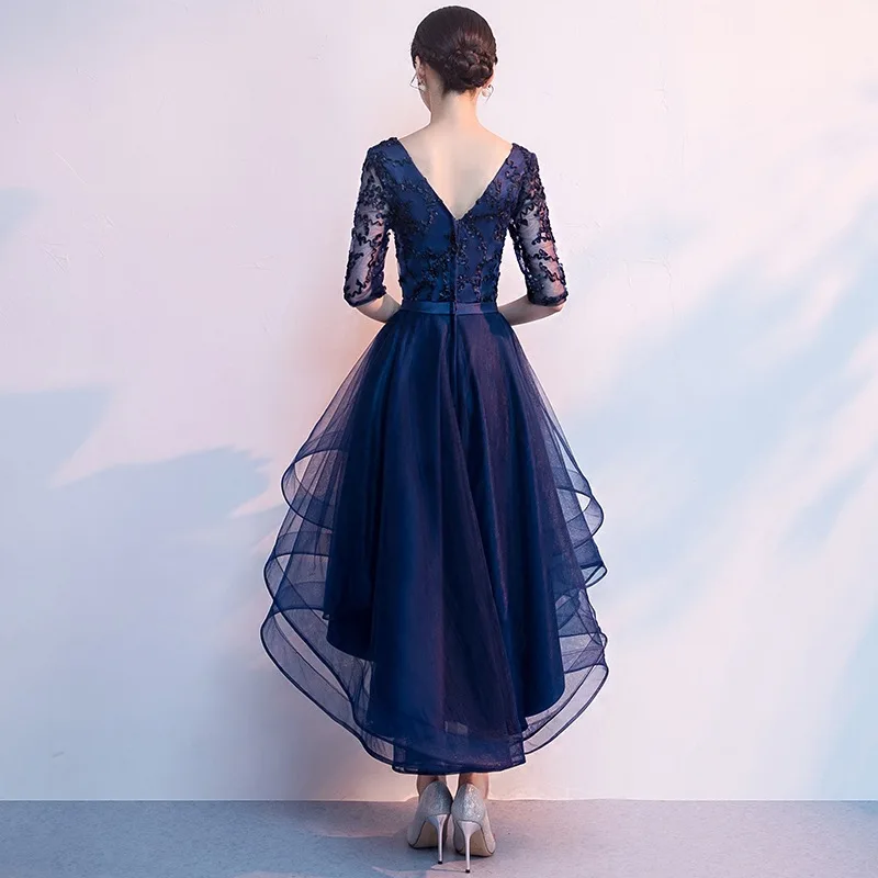 Темно-синие женские v-образным вырезом Короткие вечерние платья Высокая Талия