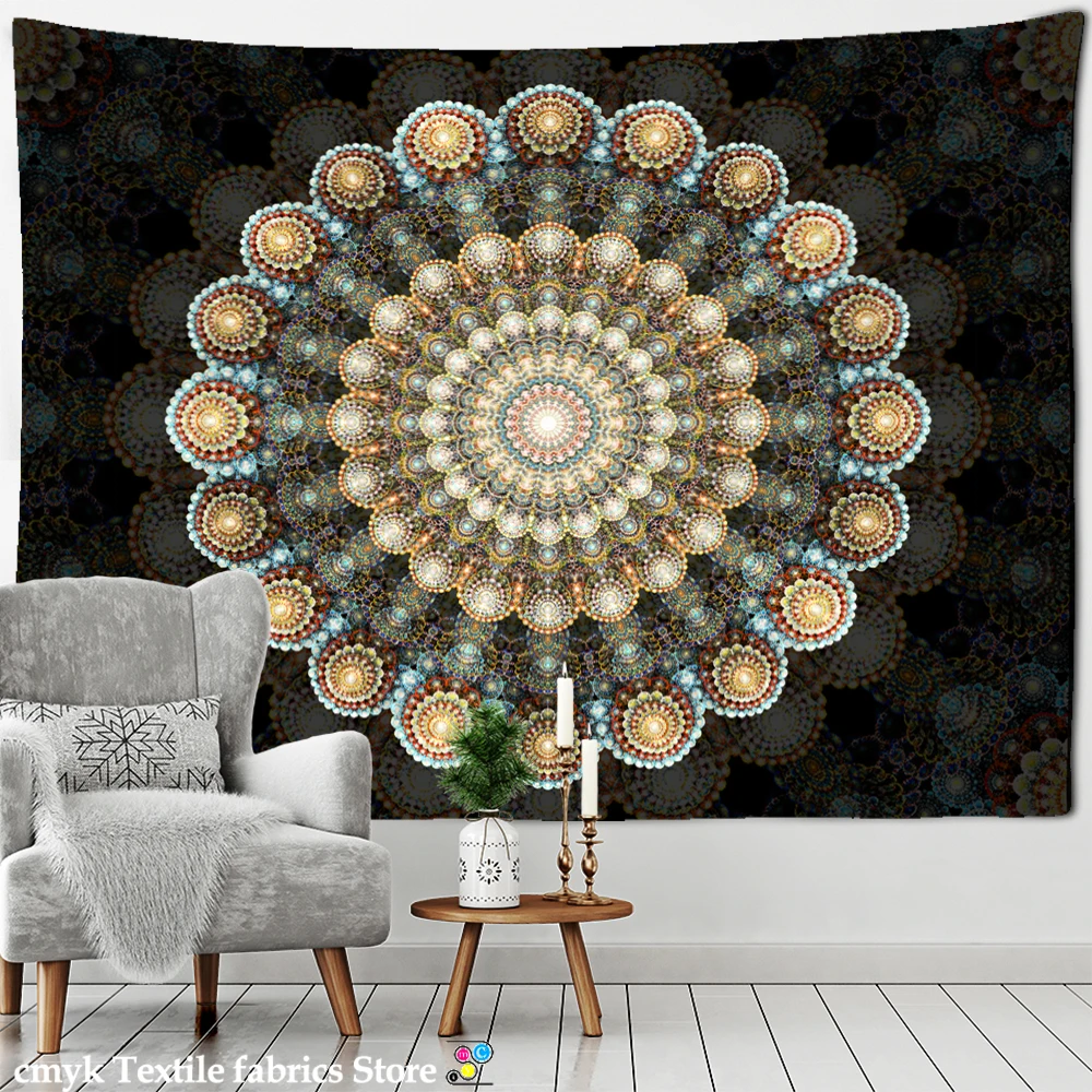 

Mandala Pattern Tapestry Psychedelic Tai Chi Wall Hanging Dark Hippie Aesthetics Room Dormitory Living Home Decor