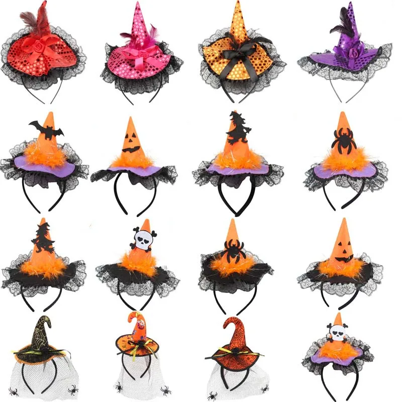 

2021 New Halloween Headband Children Adults Pumpkin Witch Hat Hairbands Hair Accessories Halloween Hallowmas Party Favors Gift