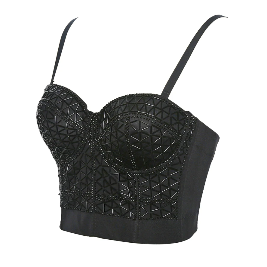 Женские Стразы бисера Бюстье укороченный топ белый черный корсет с пуш ап
