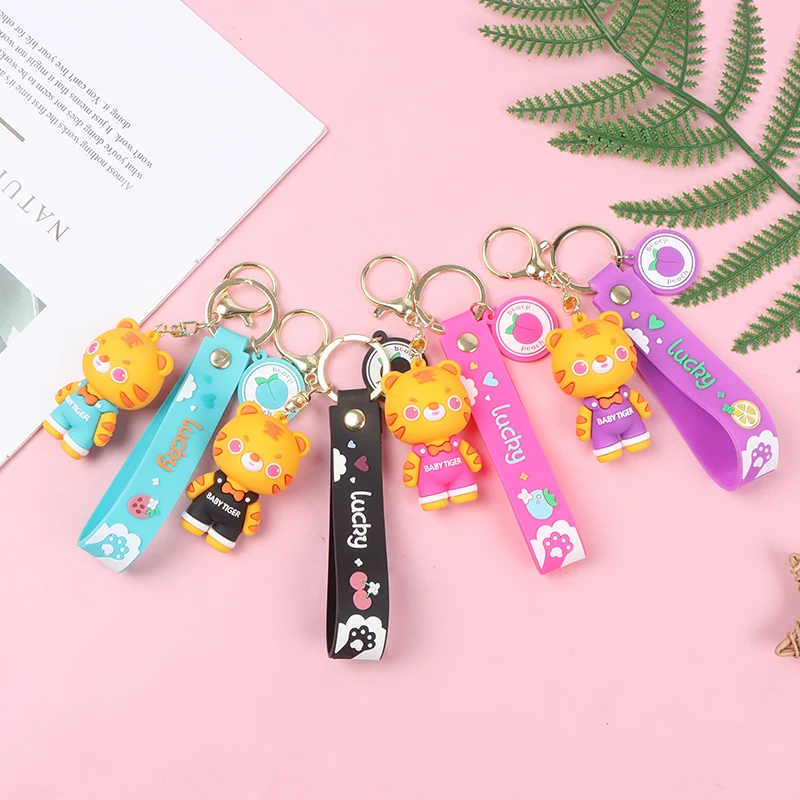 

Tiger Keychain Pendant Cute Silicone Doll Creative School Bag Pendant Doll Cartoon Car Keychain Bag Ornament Holiday Gift