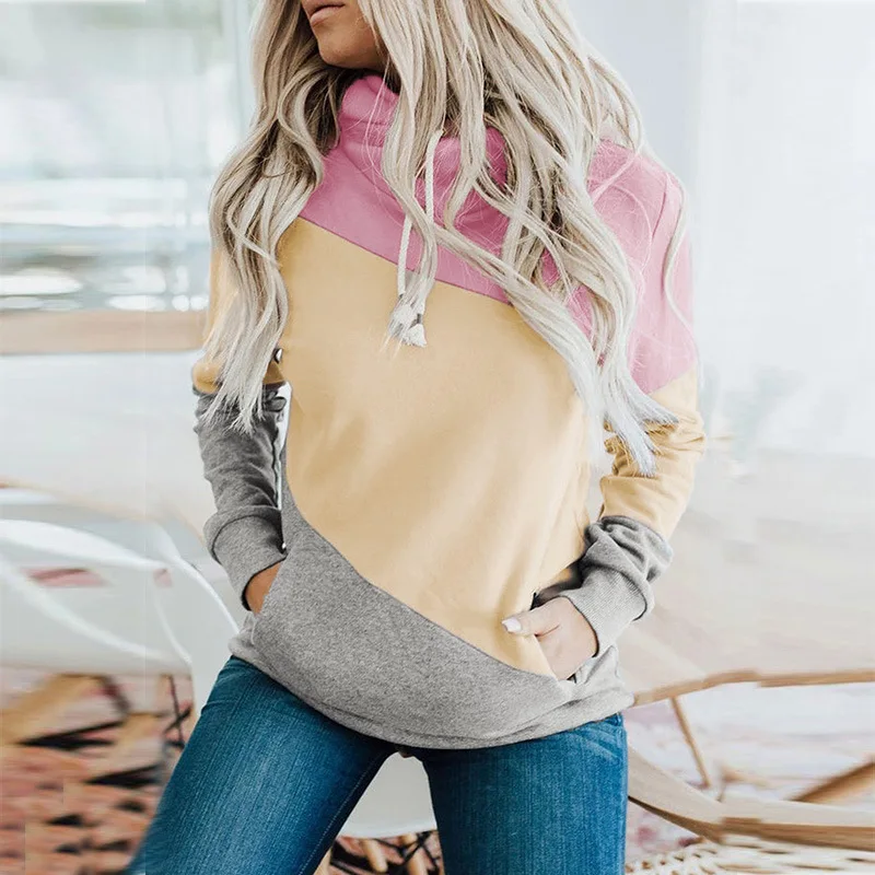 

Women Sweatshirts Casual Color Matching Loose Hooded Women's Sweater