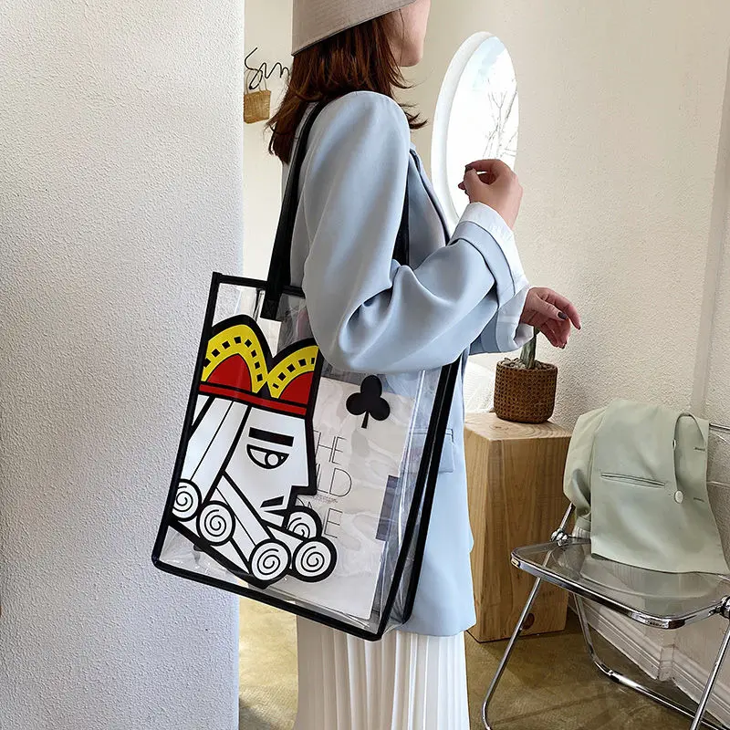 

Large-capacity transparent bag women's bag 2020 popular new trendy fashion shoulder bag portable Tote bag