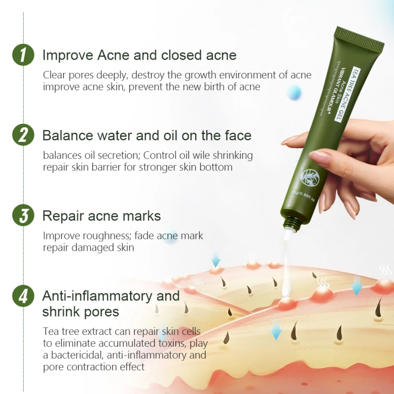 

25g Tea Tree Acne Gel Refreshing Moisturizing Remove Acne Shrink Pores Anti-inilammatory Anti-wrinkle Anti-aging Skin Care TSLM2