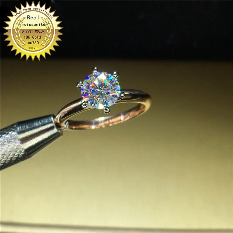 100% 18K Золотое кольцо 1ct D VVS муассанит обручальное и Свадебное ювелирное изделие с