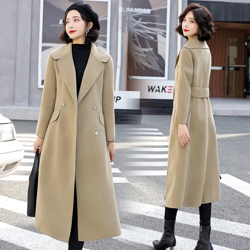 

Женское шерстяное пальто, свободное шерстяное пальто выше колена, Корейская версия, зима 2021