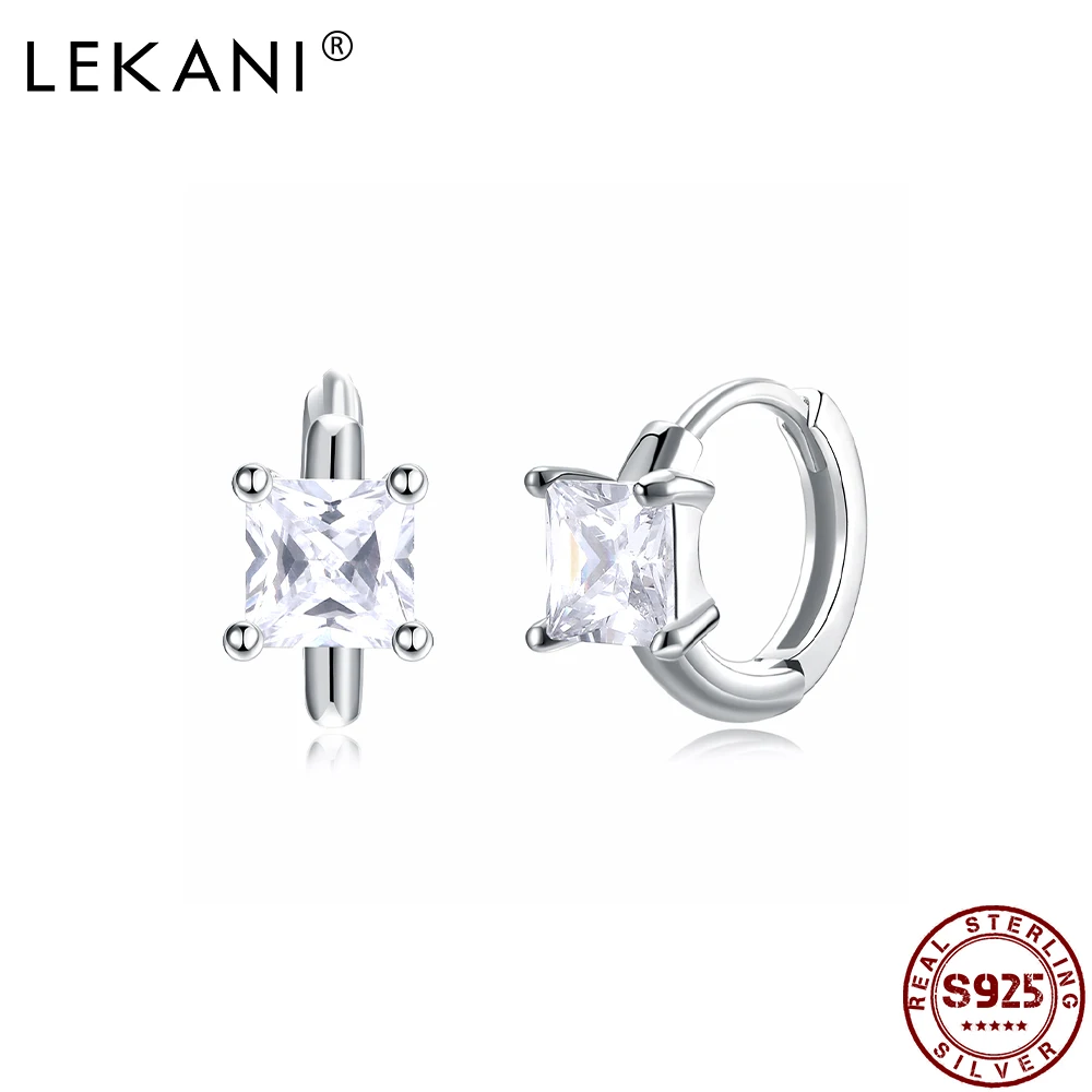 

LEKANI стерлингового серебра 925 украшения, клипсы для женщин в виде геометрических фигур квадрат кубического циркония Свадебные обручальные с...
