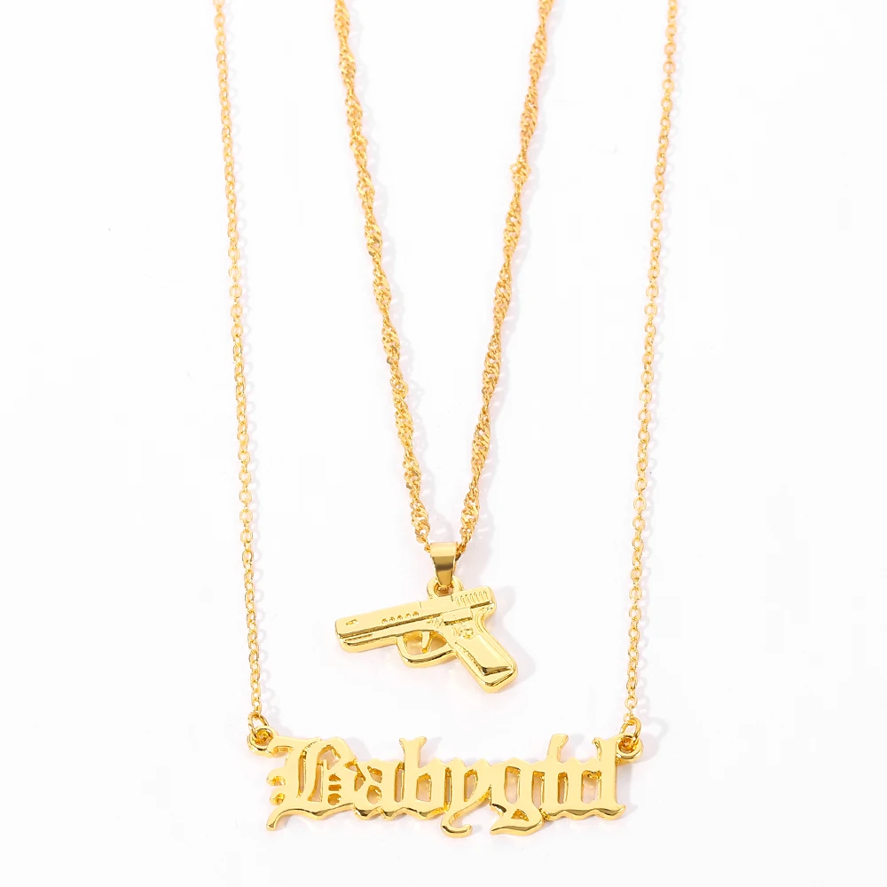 Ожерелье в стиле панк золотого цвета с подвеской хип-хоп форме пистолета для