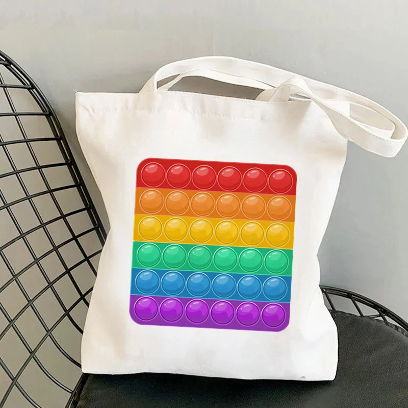 

Shopper Rainbow square Anti stress printed Kawai Tote Bag women Harajuku shopper handbag Fidget shopping bag Lady Canvas Bag