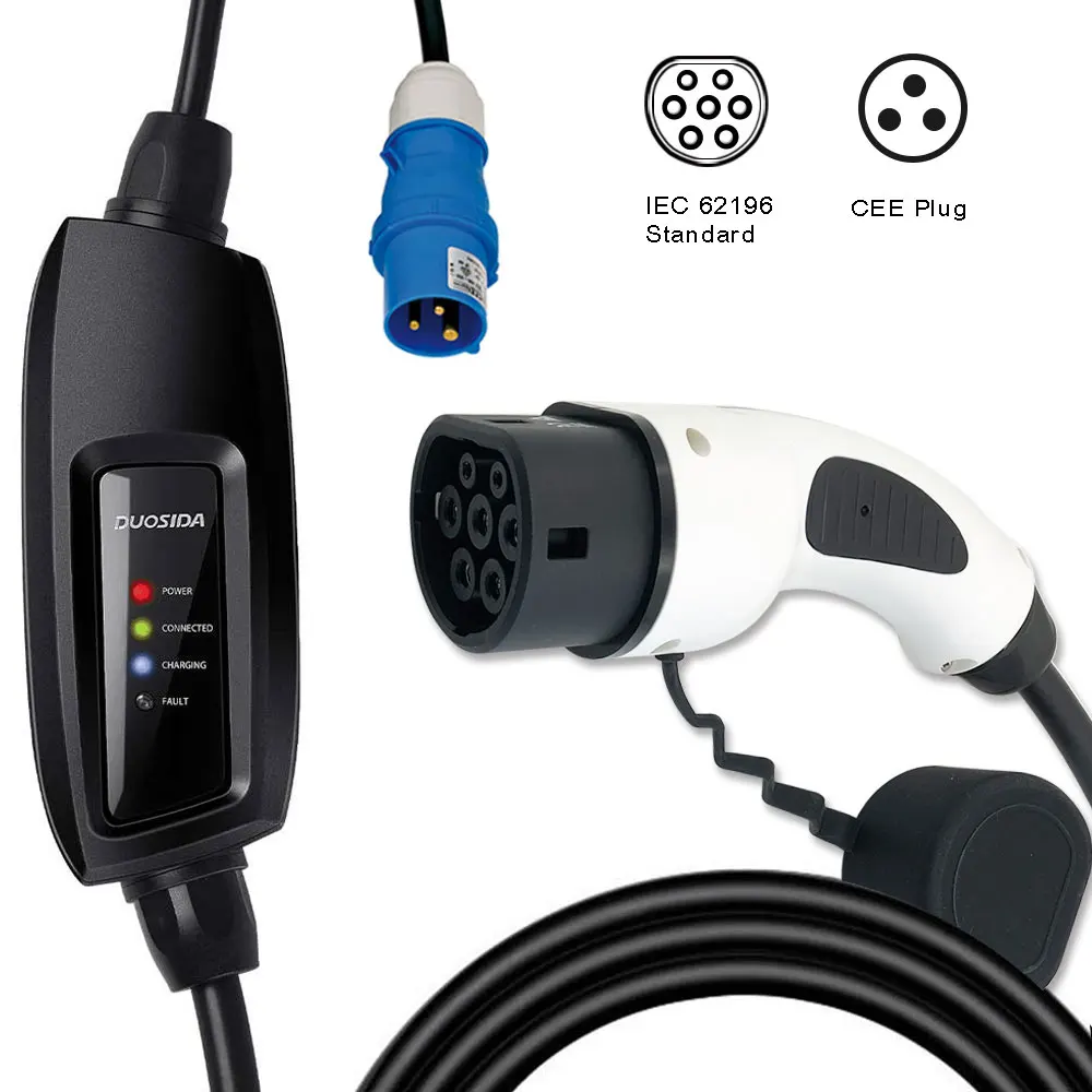 EVSE 16A синий CEE портативный зарядный разъем для автомобиля типа 2 DUOSIDA Dostar 5 м с