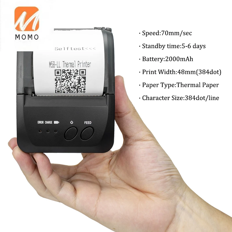 portable bluetooth thermal receipt printer mini 58mm or mobile phone android ios windows pocket bill free global shipping