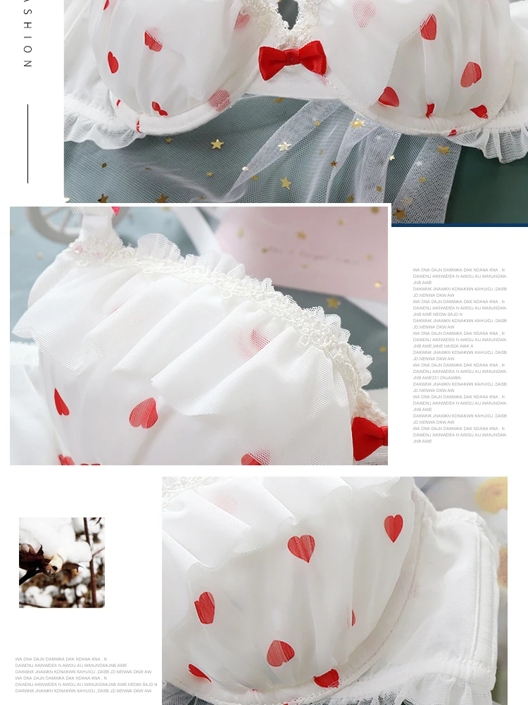 Japanese Sweet Women's Sexy Lingerie Plus Size Bra And Panty Set Cute Underwear Kawaii White Push Up Sleep Tops Strappy Bralette