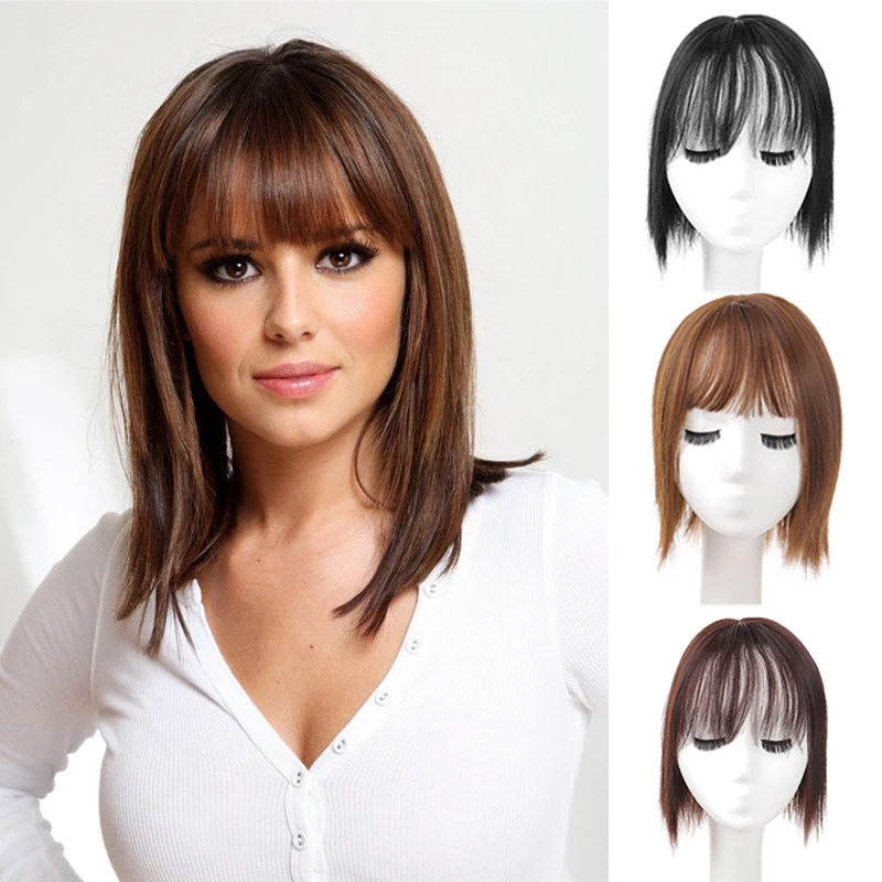 

PAGEUP Beauty Human Hair Toupee Clip Bangs Fringe Hair Volume Topper Brazilian Straight Non-remy Air Bangs For Hair Loss