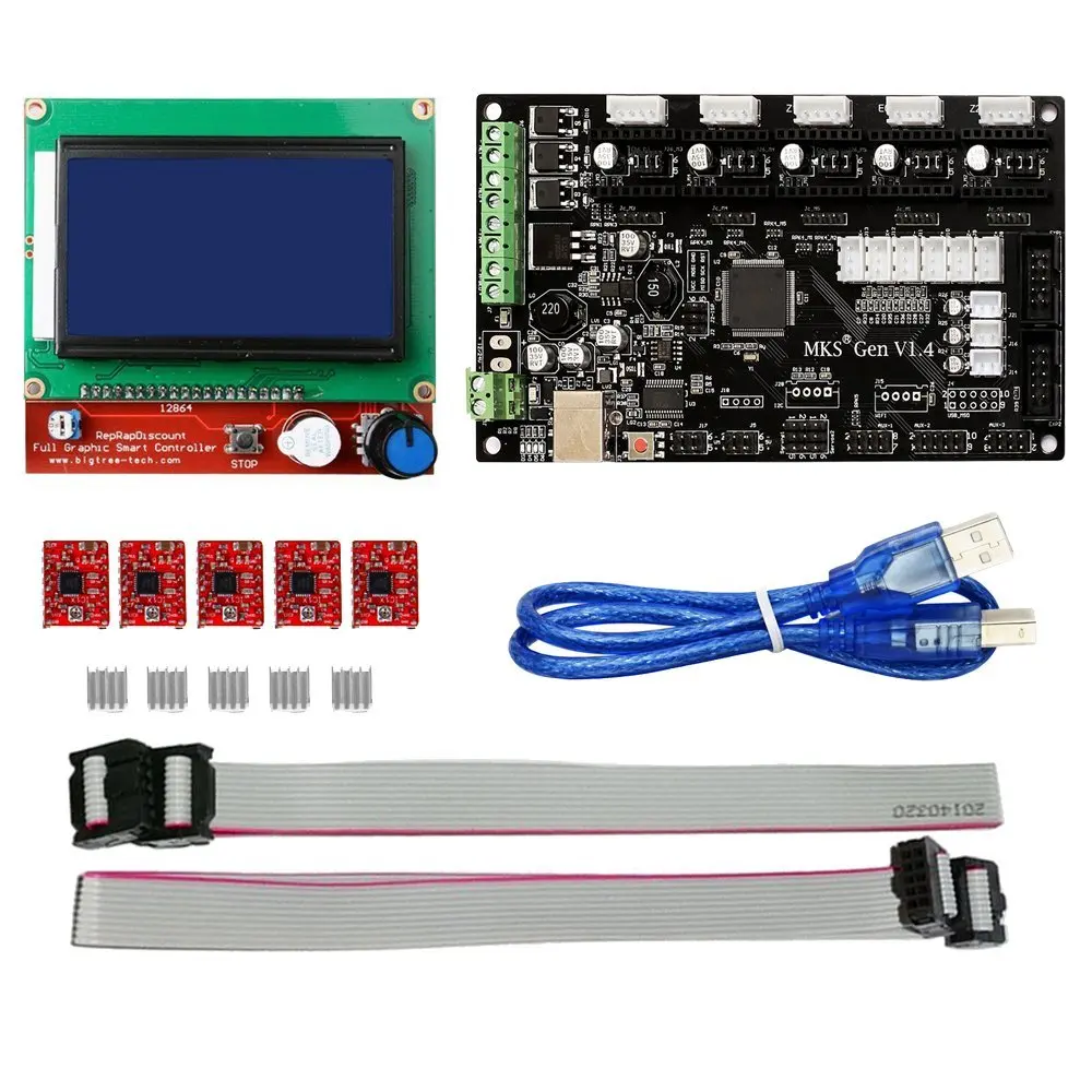 MKS Gen V1.4 3d комплект с RepRap + 5 шт. A4988 Драйвер 12864 Графический ЖК-дисплей | Компьютеры и