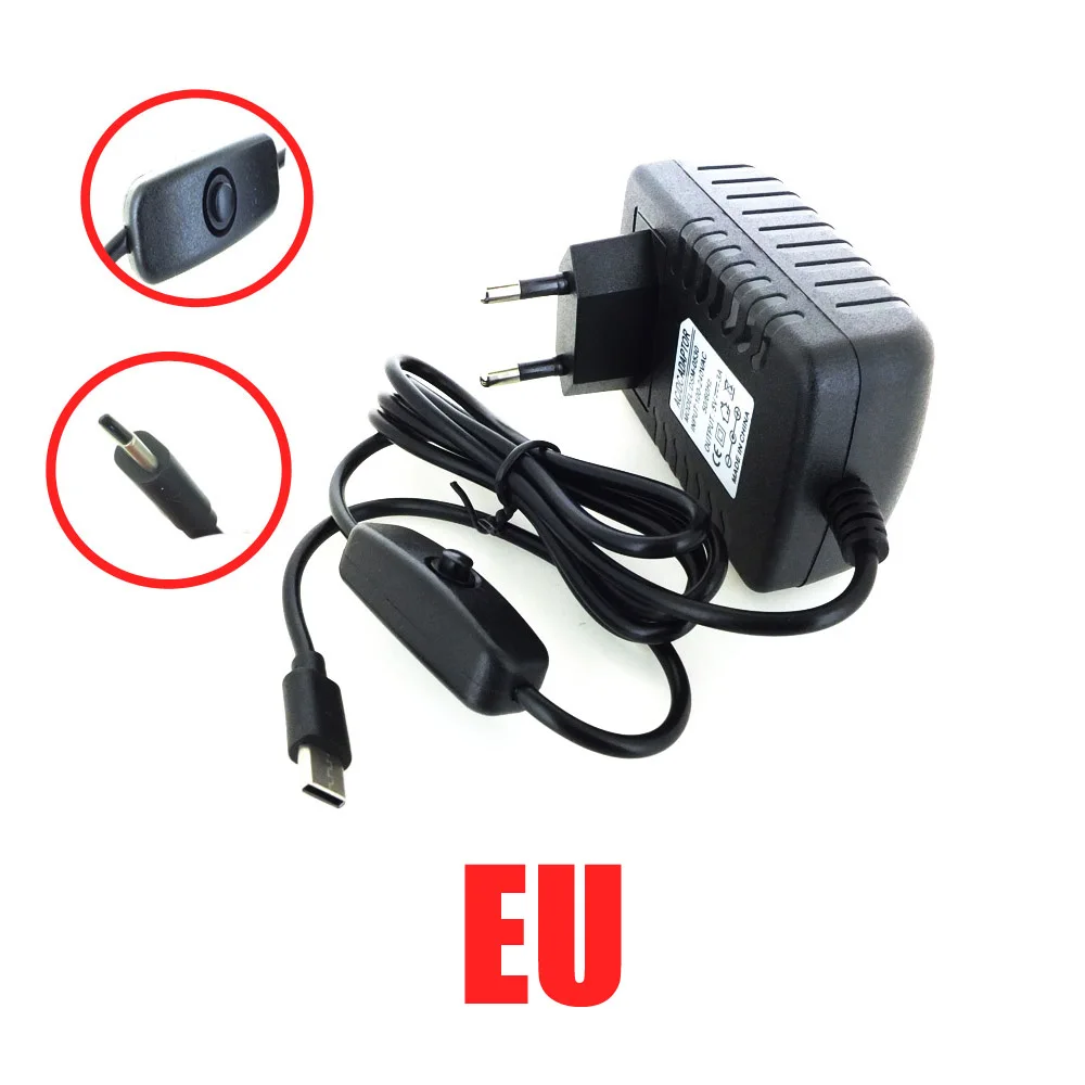 5 в 3A USB C адаптер питания вкл/выкл. Переключатель питания usb type C Европа США Великобритания Австралия вилка зарядное устройство для Raspberry Pi 4 Модель B