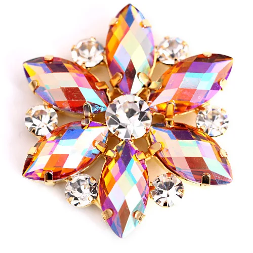 Topaz AB Круглые стразы с кристаллами AB Navette 3,5x3,5 см, 1 шт., Золотая основа, стразы для свадебного платья B0988 - Цвет: Topaz AB
