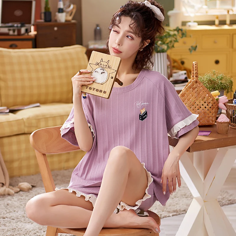 BZEL мультфильм кавайная Пижама комплект одежды с коротким рукавом Летняя женская