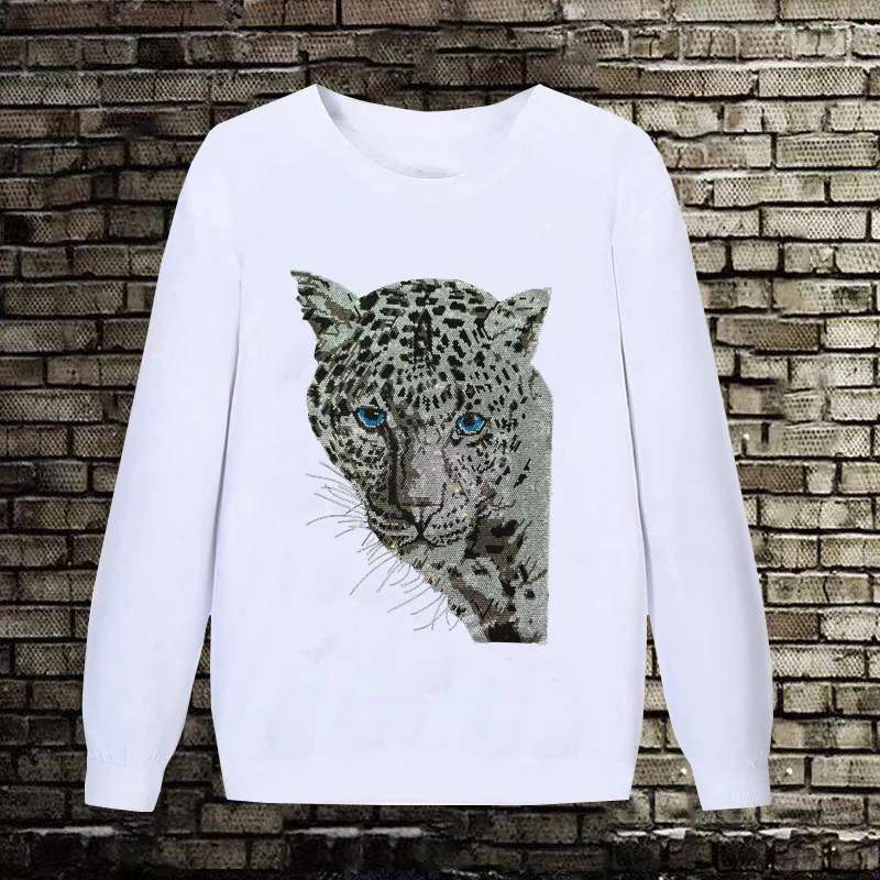 

2021 Men's Winter Hoodie Fleece New Slim O-Neck Pullover 100% Cotton Warm Chic Leopard Pattern