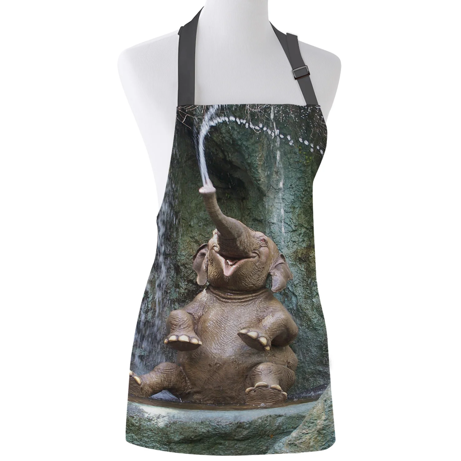 

Waterfall Elephant Water Spray Kitchen Aprons BBQ Bib Apron for Cooking Baking Restaurant Pinafore Home Christmas Decorations