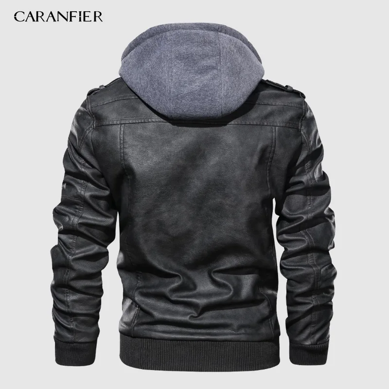 Мужские Байкерские Куртки из искусственной кожи CARANFIER классические зимние
