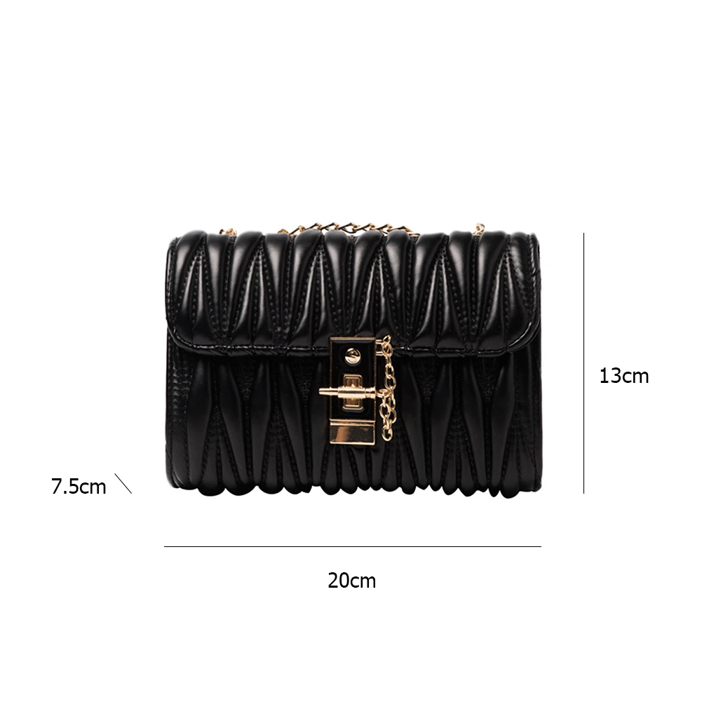 

Women Fashion Pleated Shoulder Crossbody Bags PU Leather Chain Flap Purse Casual Ladies Daily Shoulder Messenger Bag