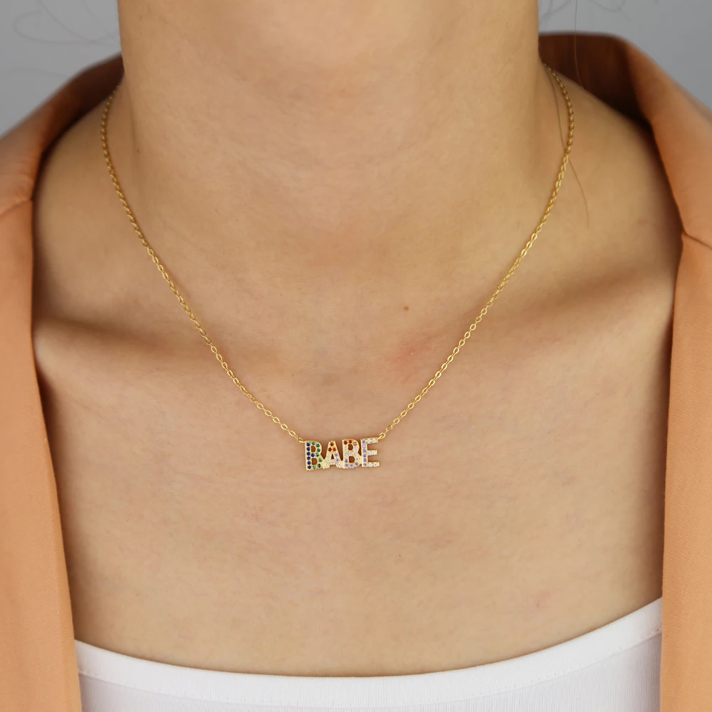 Золотое Радужное cz Пастельное BABE ожерелье с буквенным принтом оптовая продажа