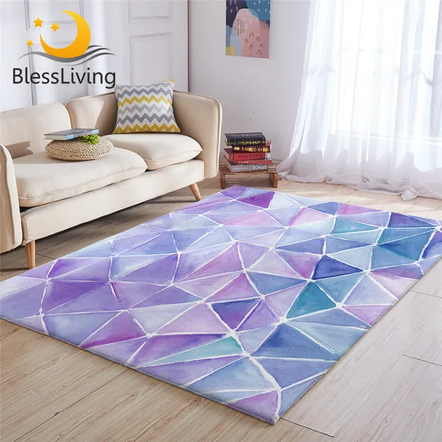 BlessLiving Modern Large Carpets for Living Room Geometric Floor Mat Watercolor Non-slip Area Rug 152x244cm Violet Lilac Tapis 1