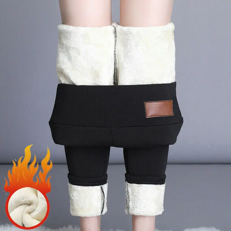Зимние женские теплые плотные кашемировые брюки из овечьей шерсти однотонные с