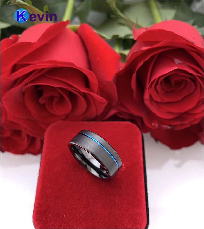 Обручальное кольцо для мужчин и женщин вольфрамовое удобное обручальное с синим