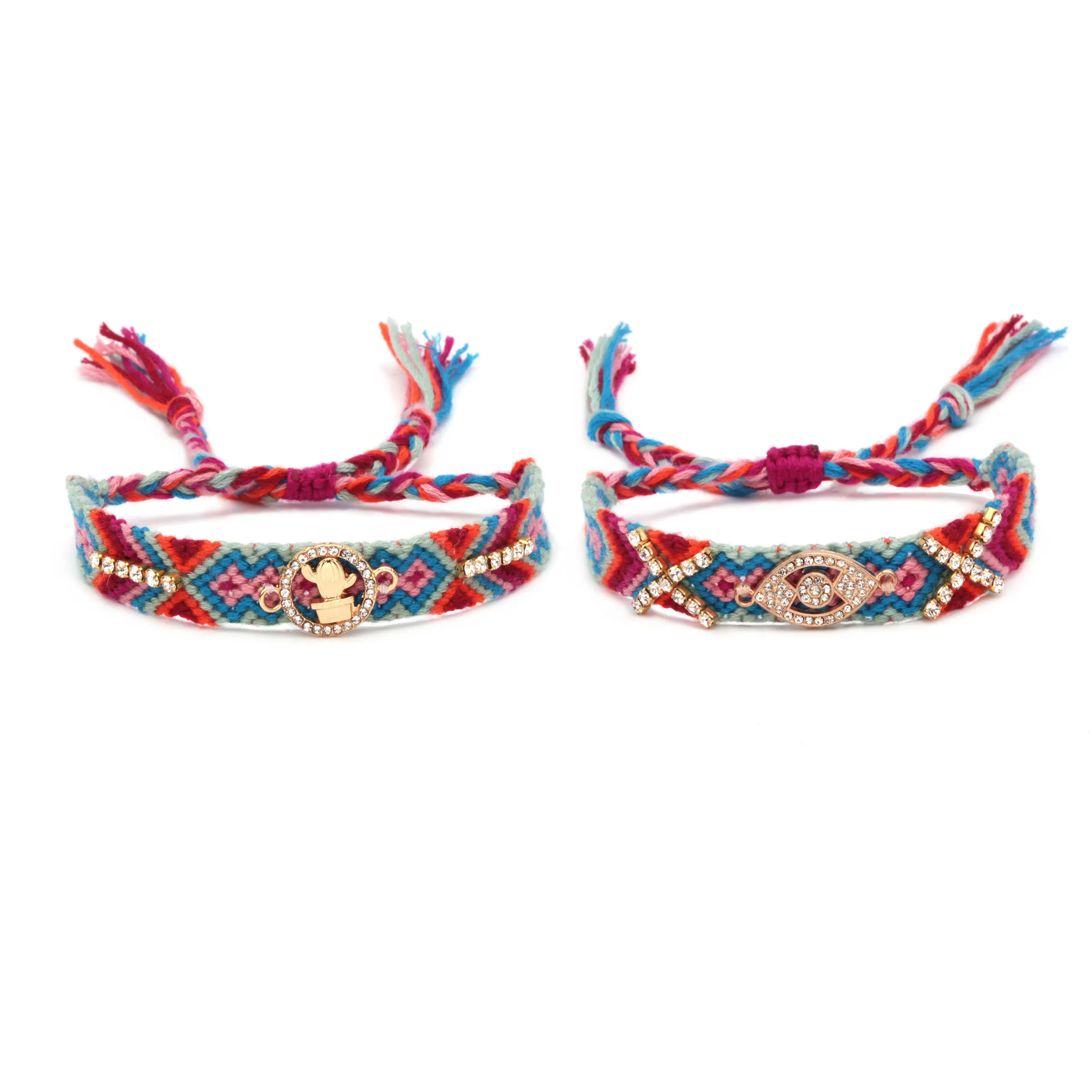 Boho Диаманте сглаза Круглый кактус очаровательный тканый браслет дружбы для