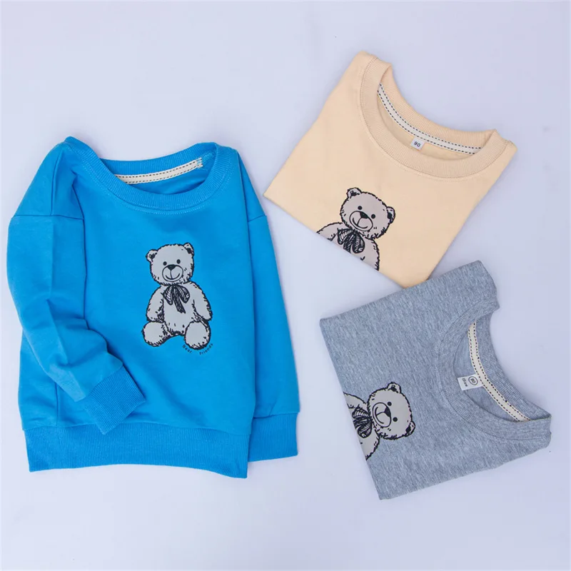 Sudadera informal con estampado de oso para ni&ntilde;os y ni&ntilde;as, Tops de algod&oacute;n de manga larga con cuello redondo, ropa infantil de oto&ntilde;o-3