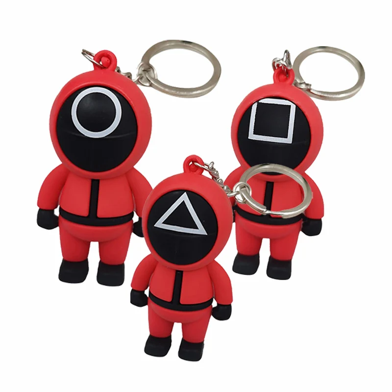 

Korean Squid Game Mask 3D Figures Man Key Chain Ring Round Triangle Cosplay Car Keychain Child Doll Backpack Pendant Keychains