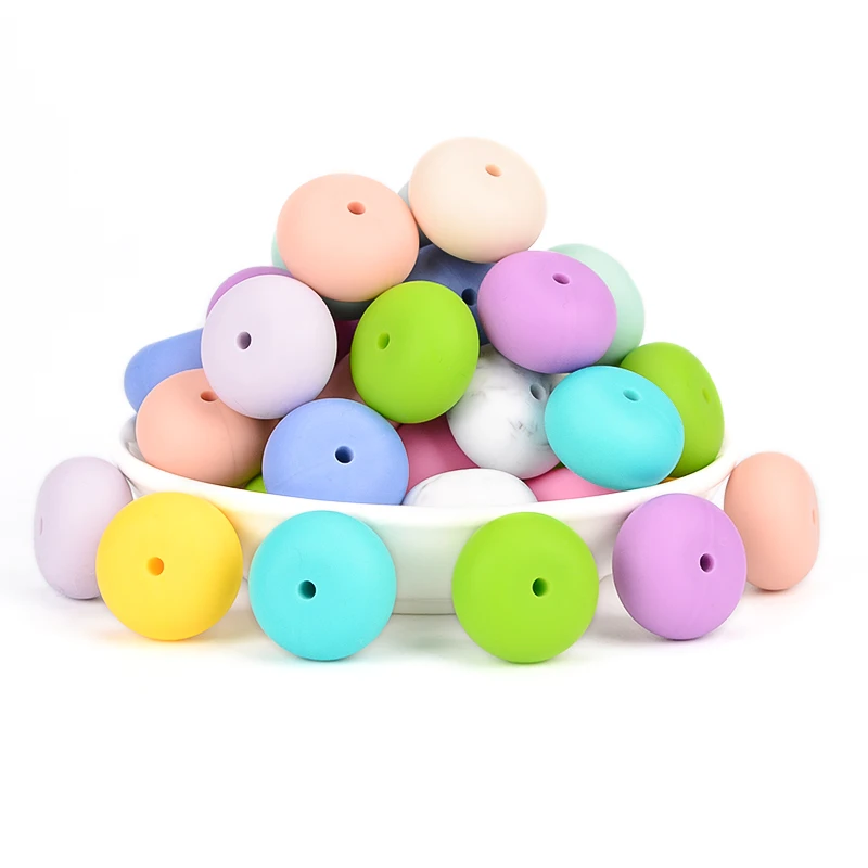 LOFCA-Cuentas de silicona Abacus de 19mm, sin BPA, lentejas suaves y masticables, mordedor org&aacute;nico para collar, juguetes para dentici&oacute;n de beb&eacute;, cadena DIY-5