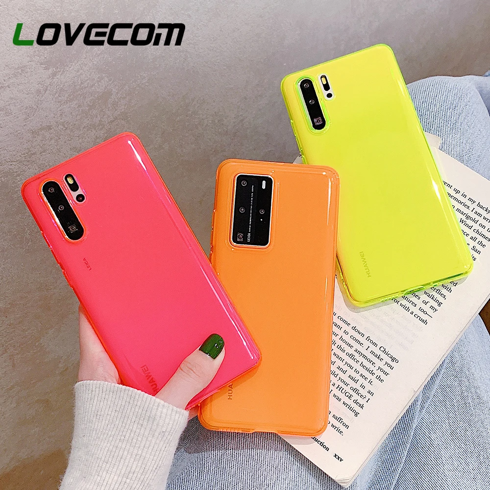 LOVECOM Camera Protection Fluorescent Phone Case For Huawei P40 P30 P20 Pro Lite Mate 30 Nova 5 Soft TPU Solid Color Back Cover | Мобильные