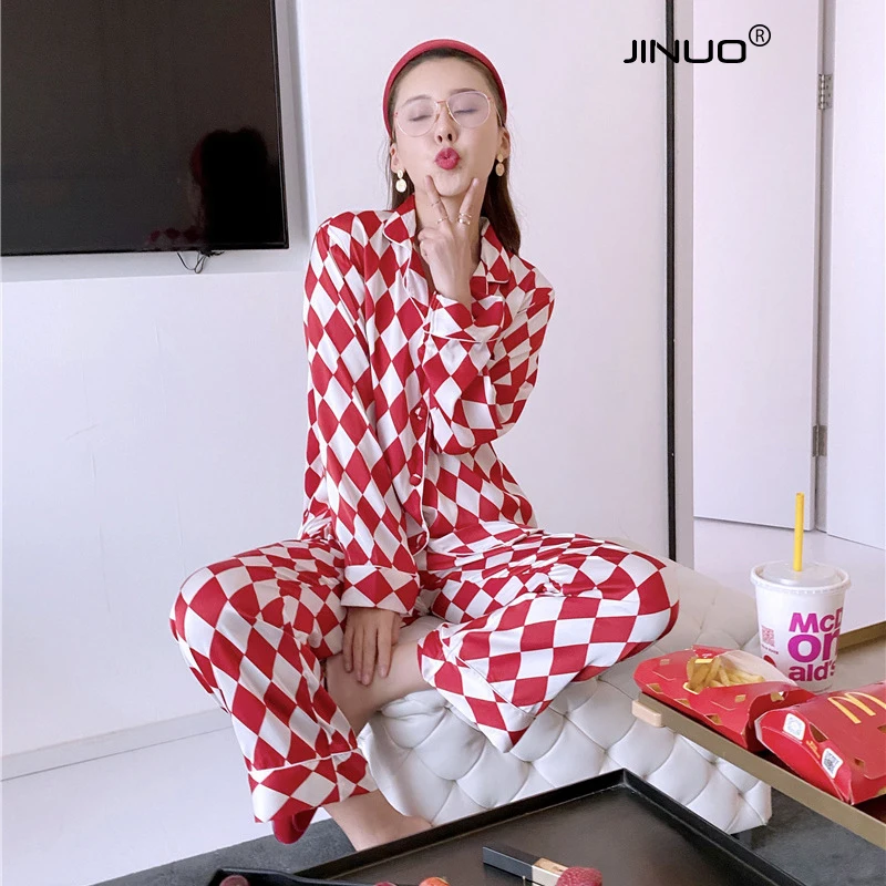 Пижама JINUO с длинным рукавом для девочек подростков Pj миниатюрная клетчатая
