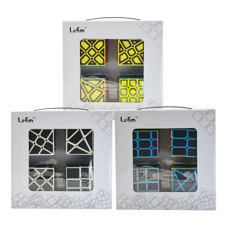 

Lefun Square Shaped Carbon Fiber Hollow Suit Magic Cubes Irregular Shape 3x3x3 Cubo Magico Puzzle Cubes Christmas Gift 4pcs