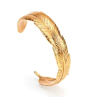 mcllroy charm gold feather bangle men women 316l stainless steel opening cuff bracelets bangles adjusted couple jewelry 2019