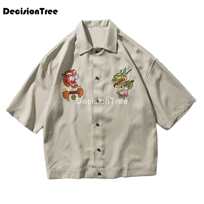 

2021 chinese style men shirt half sleeve solid casual cotton streetwear men shirt man kimono shirt men clothes